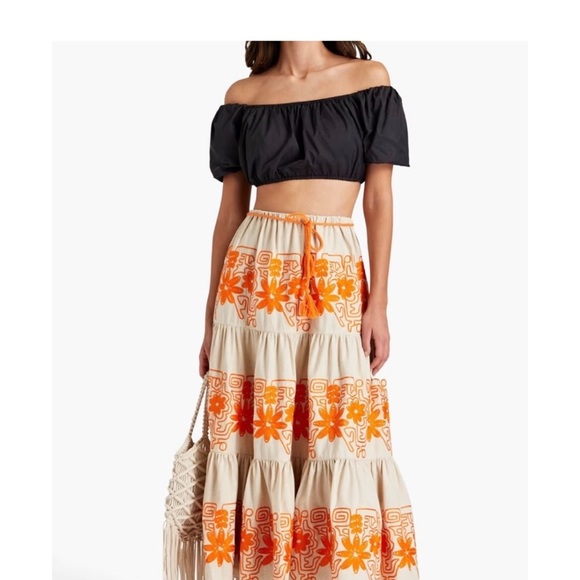 Maje Fancy Embroidered Floral Maxi Skirt Gorgeous elastic waist - Picture 1 of 10